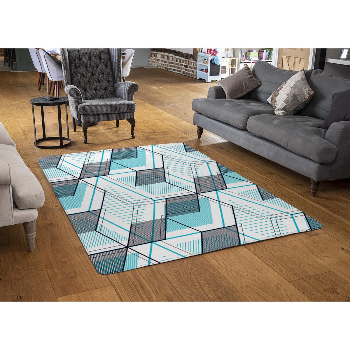 Blue Geometric Hexagons Rug - Blue / 230cm – image 3