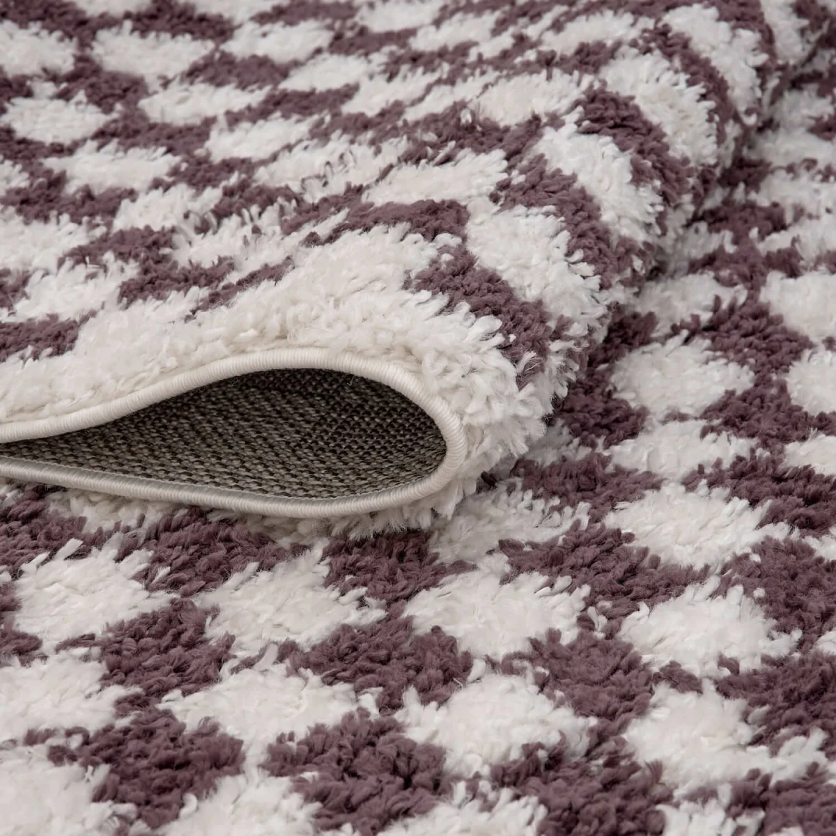The Rugs Moodi Checkerboard Design Patterned Shaggy Rug - Purple / 170cm – image 3
