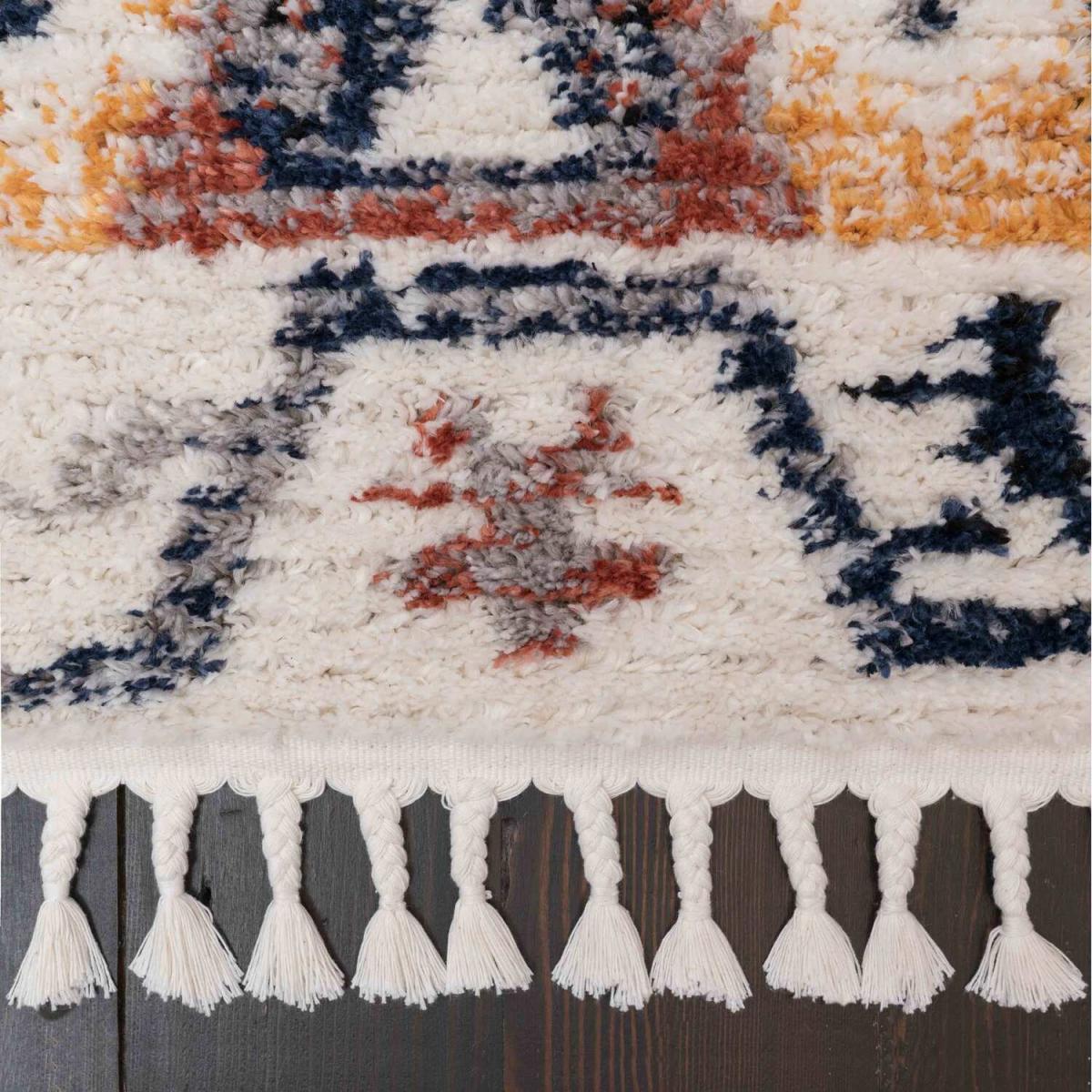 Cream Navy Terracotta Multicolour Aztec Tribal Shaggy Tassel Fringed Area Rug - Multicolour / 240cm – image 3
