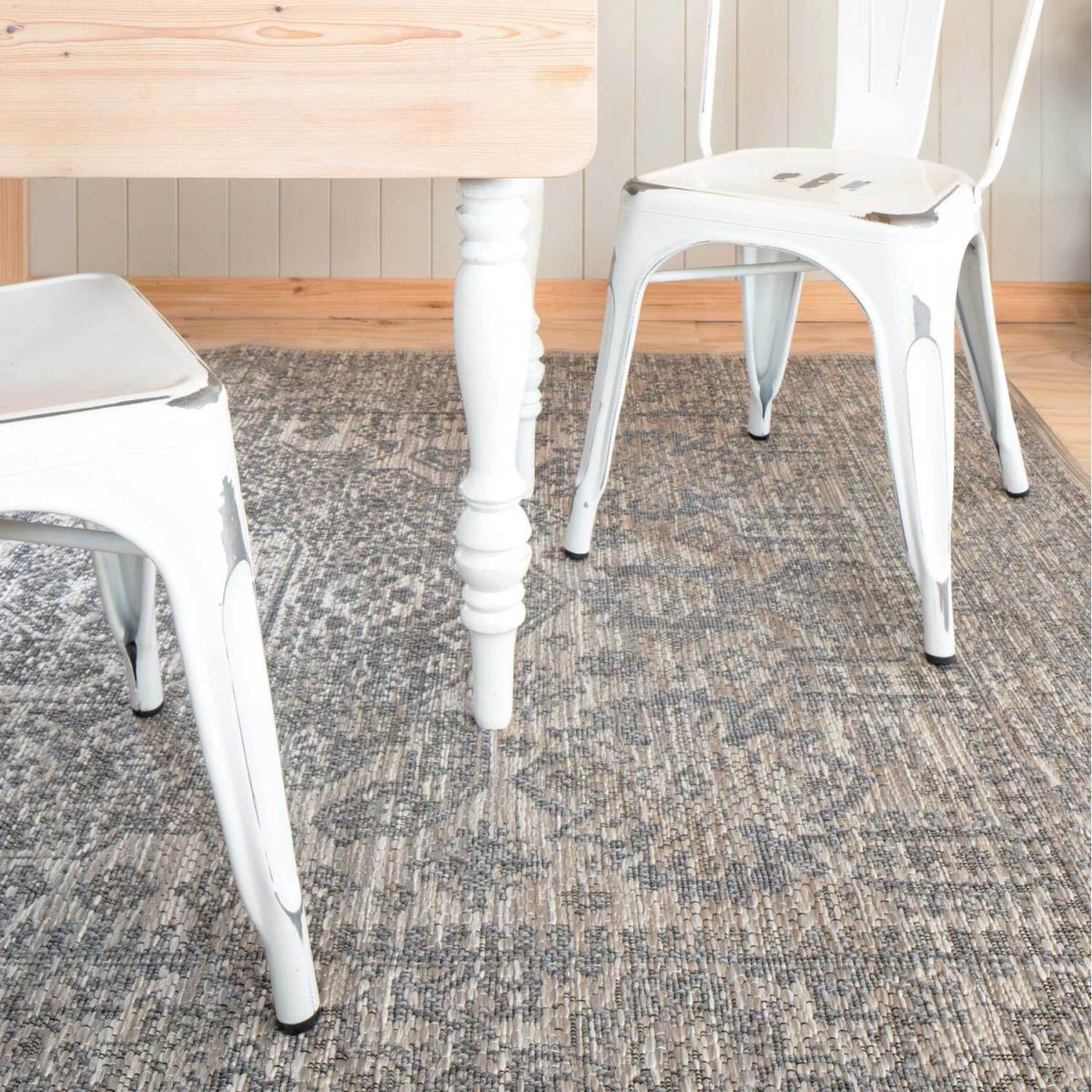 Greige Traditional Medallion Textured Flatweave Indoor Outdoor Weatherproof Rug - Deep Grey / 150 x 80cm – image 3