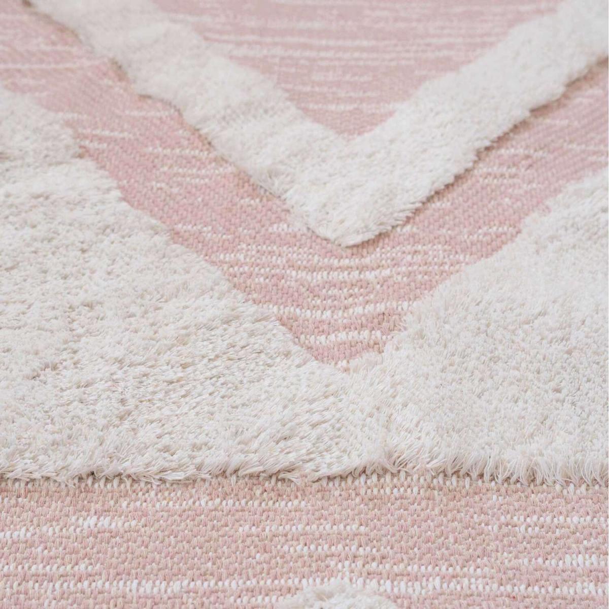 Blush Pink Tufted Recycled Cotton Fringed Area Rug - Tribal - Pink – image 2