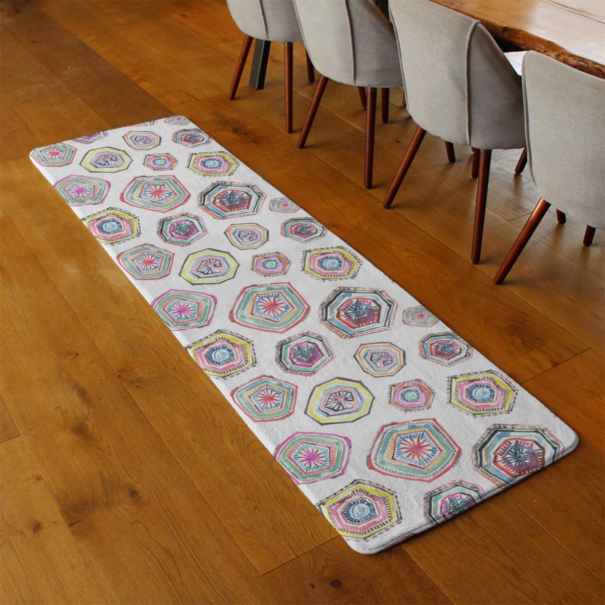 Hand Painted Multicolor Watercolor Geometrical Pattern Runner Rug - Pink – image 3