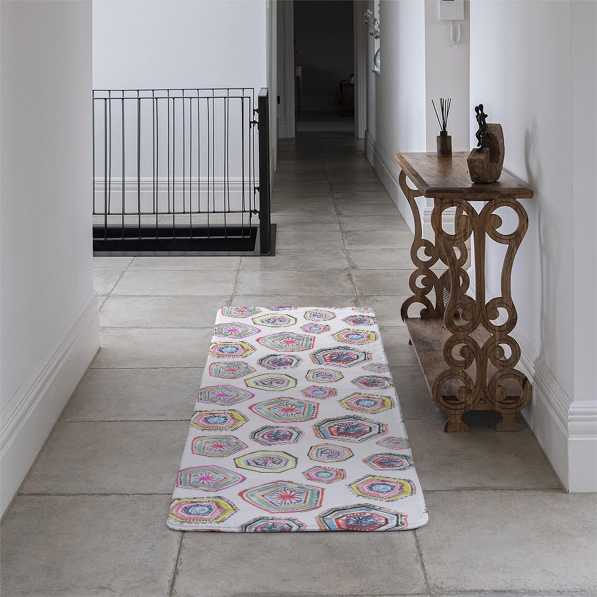 Hand Painted Multicolor Watercolor Geometrical Pattern Runner Rug - Pink – image 4
