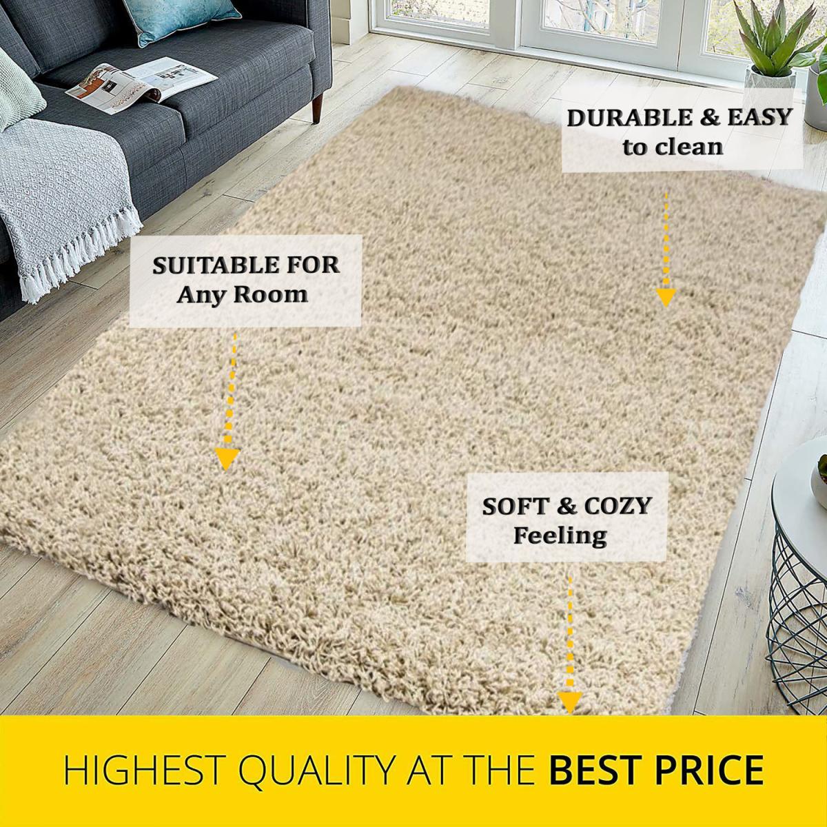 Abaseen Light Beige Shaggy Rug Rectangular Soft Touch Thick Pile - Light Beige / 170cm – image 2
