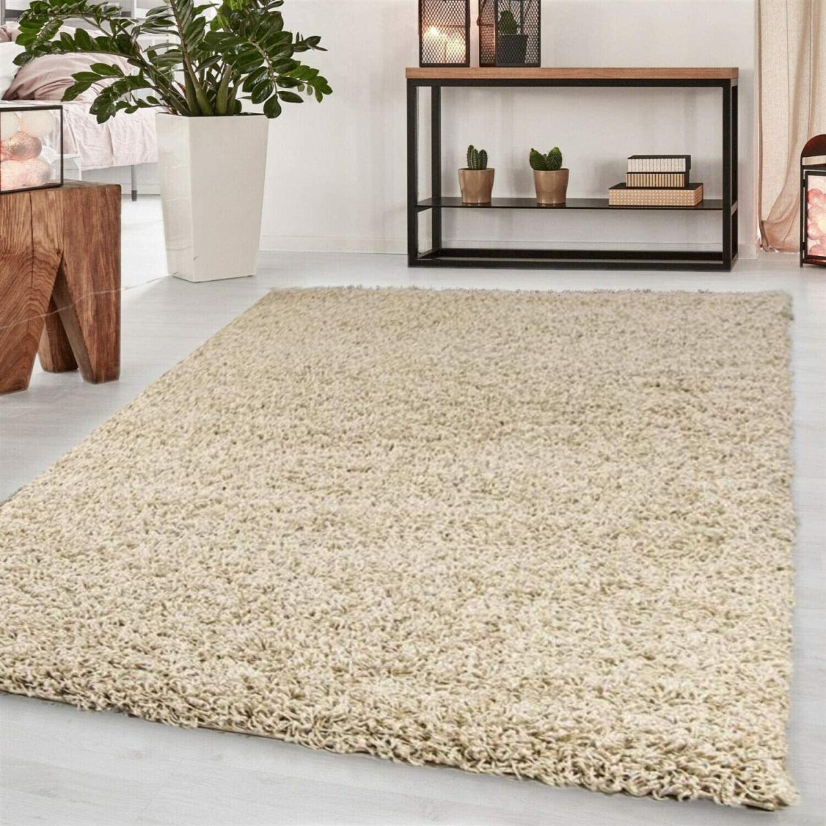 Abaseen Light Beige Shaggy Rug Rectangular Soft Touch Thick Pile - Light Beige / 170cm – image 1