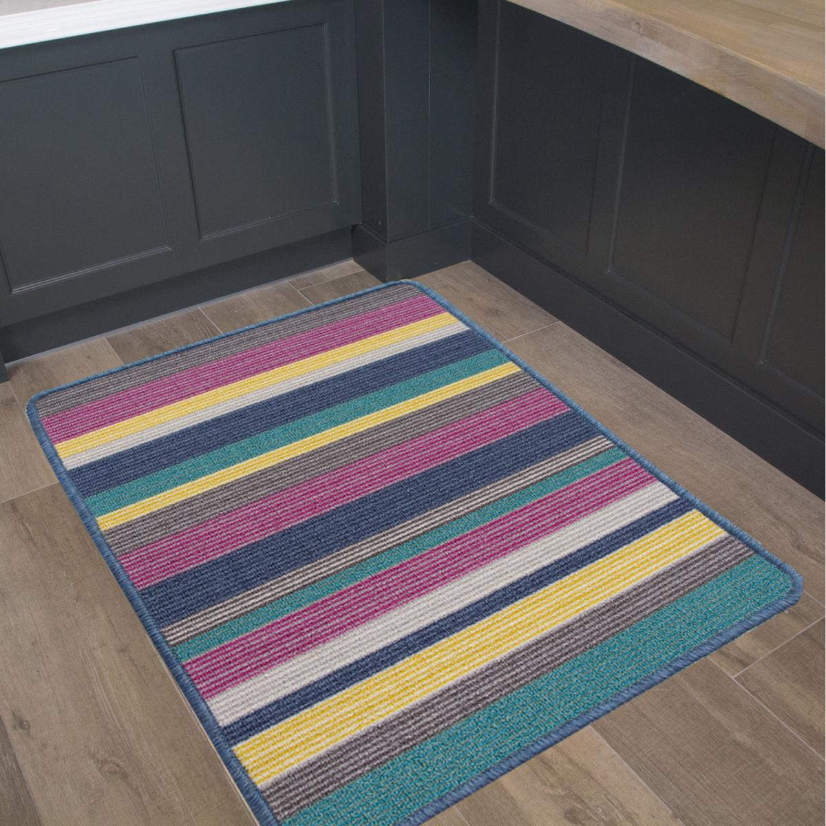 Fun Multicolour Striped Non Slip Washable Kitchen Utility Mat - Multicolour / 160 x 120cm – image 1