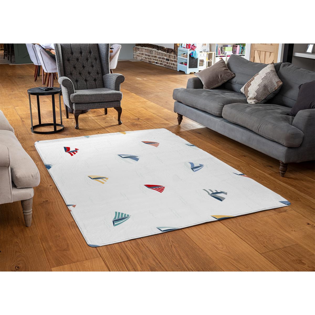 Striped Sailboats Rug - White / 110cm – image 2