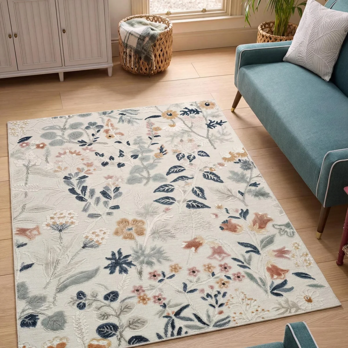 Gardenia Daisy Indoor Outdoor Low Pile Area Rug Floral Design - Cream / 80cm – image 2