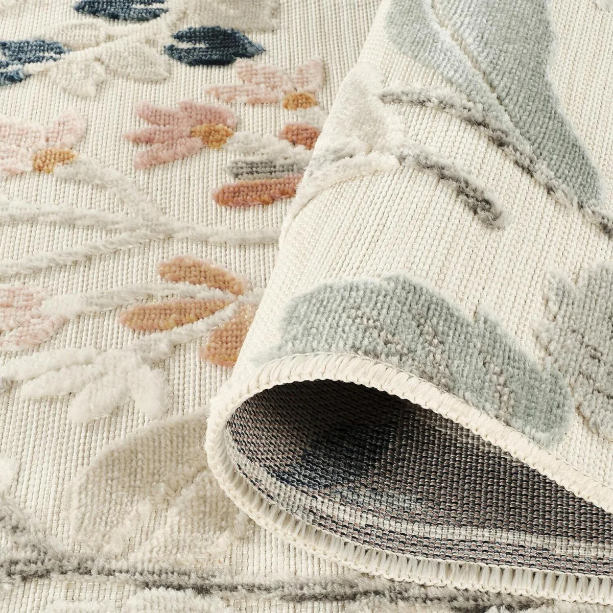 Gardenia Daisy Indoor Outdoor Low Pile Area Rug Floral Design - Cream / 80cm – image 6
