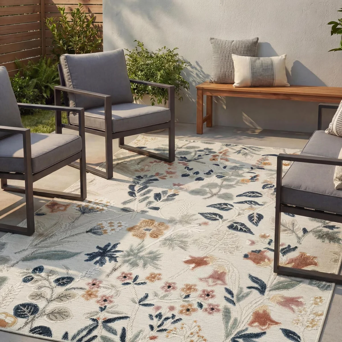 Gardenia Daisy Indoor Outdoor Low Pile Area Rug Floral Design - Cream / 80cm – image 8