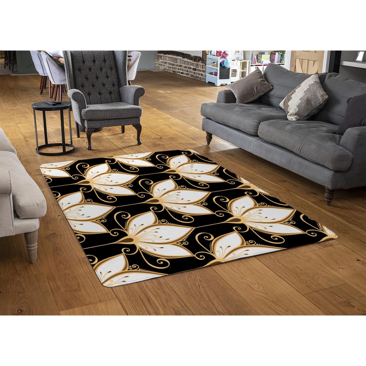 Black Gold Floral Pattern Rug - Gold / 230cm – image 3