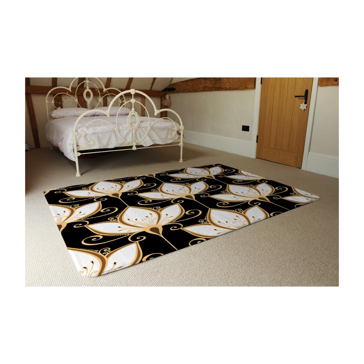 Black Gold Floral Pattern Rug - Gold / 230cm – image 1
