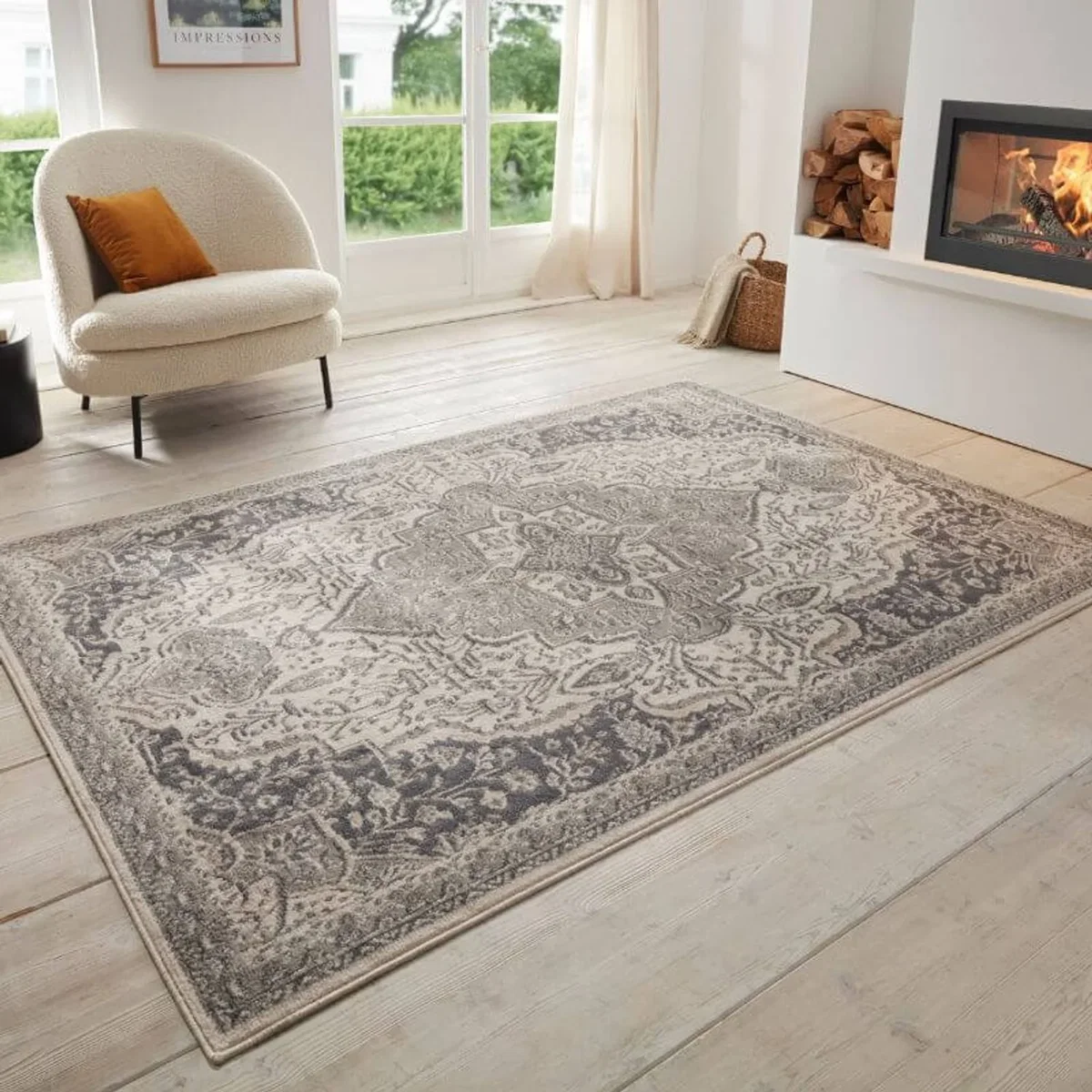 Hanse Home Terrain Designer Shortpile Polypropylene Medallion Rug 240x340 cm Grey & Cream - Grey & Cream / 340.0cm – image 5