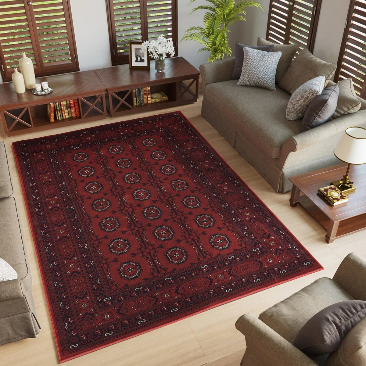 Yasmin Traditional Bukhara Indoor Living Room Area Rug Classic Oriental Runner - Red / 150cm
