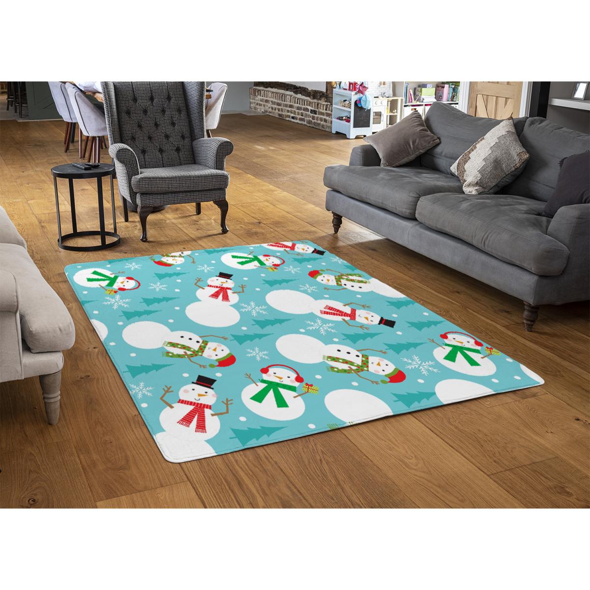 Snowman Seamless Pattern Design Style Rug - blue / 230cm – image 2