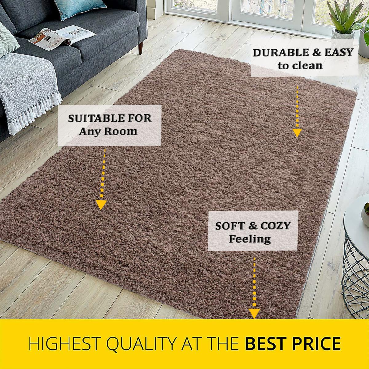 Abaseen Mocha Shaggy Rug Rectangular Soft Touch Thick Pile - Mocha / 230cm – image 2