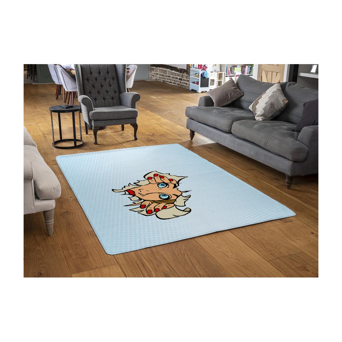 Comic Cartoon Pop Art Retro Designer Rug - Blue / 110cm – image 1