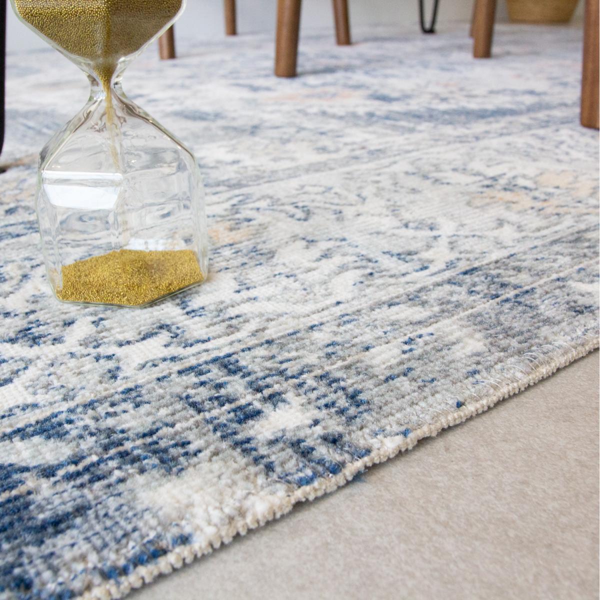 Navy Blue Traditional Bordered Zero Pile Distressed Rug - Navy Blue / 150 x 80cm – image 3
