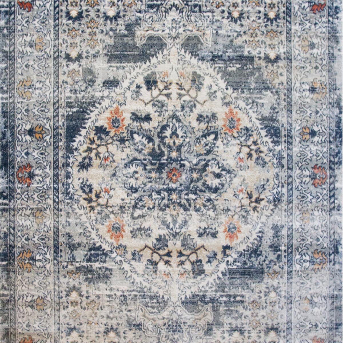 Navy Blue Traditional Bordered Zero Pile Distressed Rug - Navy Blue / 150 x 80cm – image 4