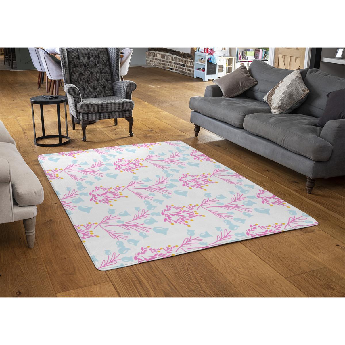 Pink  Blue Flower Design Rug - Pink / 230cm – image 3