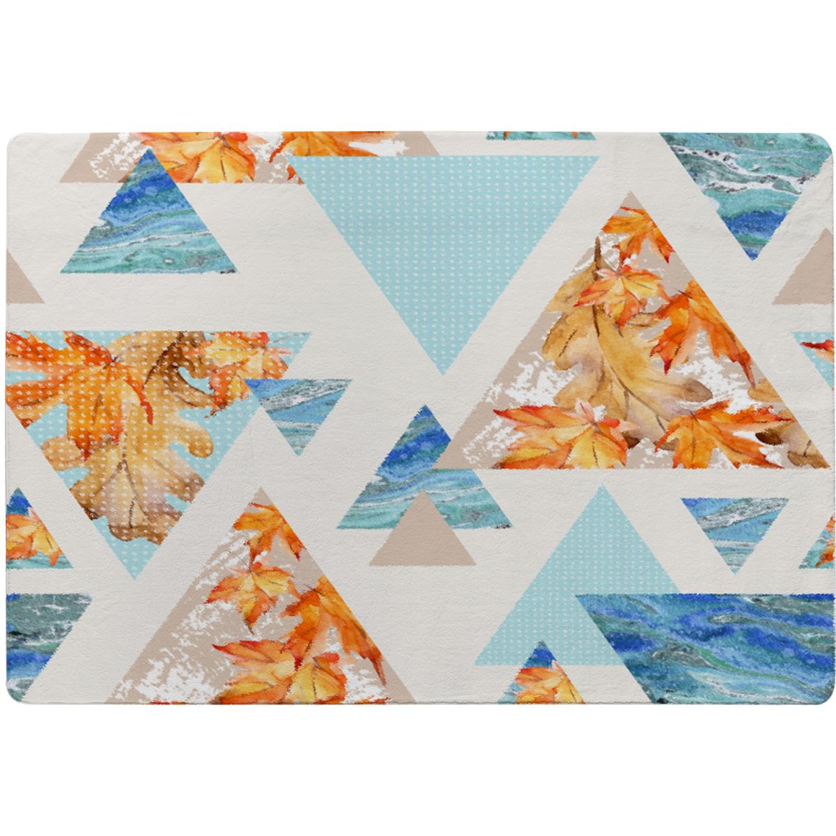 Triangles With Maple, Oak Leaves, Marble Designer Rug - Blue / 230cm – image 2