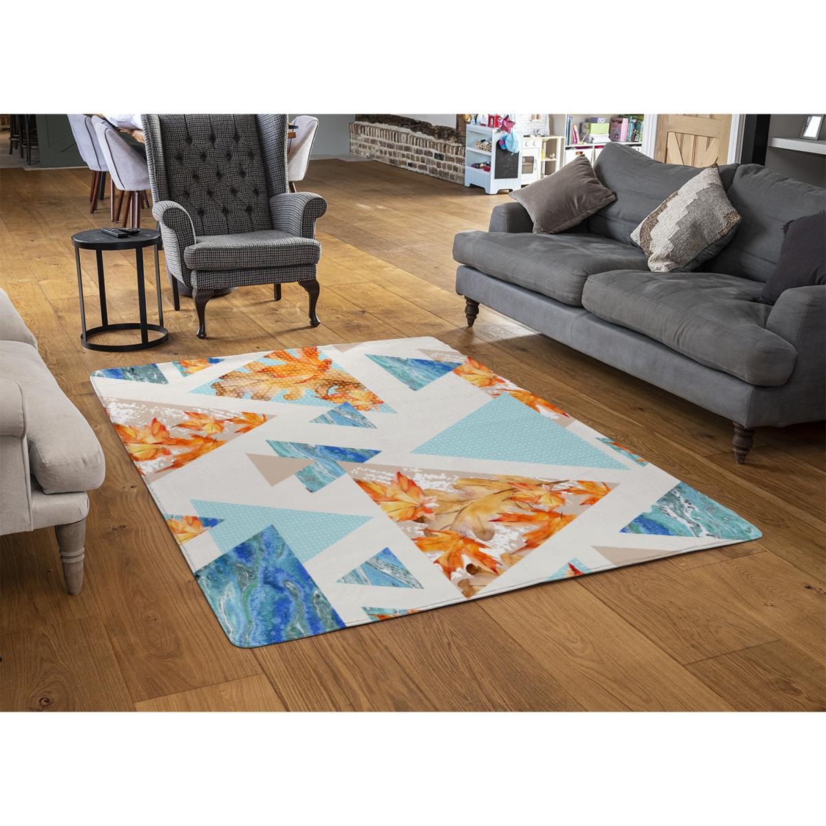 Triangles With Maple, Oak Leaves, Marble Designer Rug - Blue / 230cm – image 3