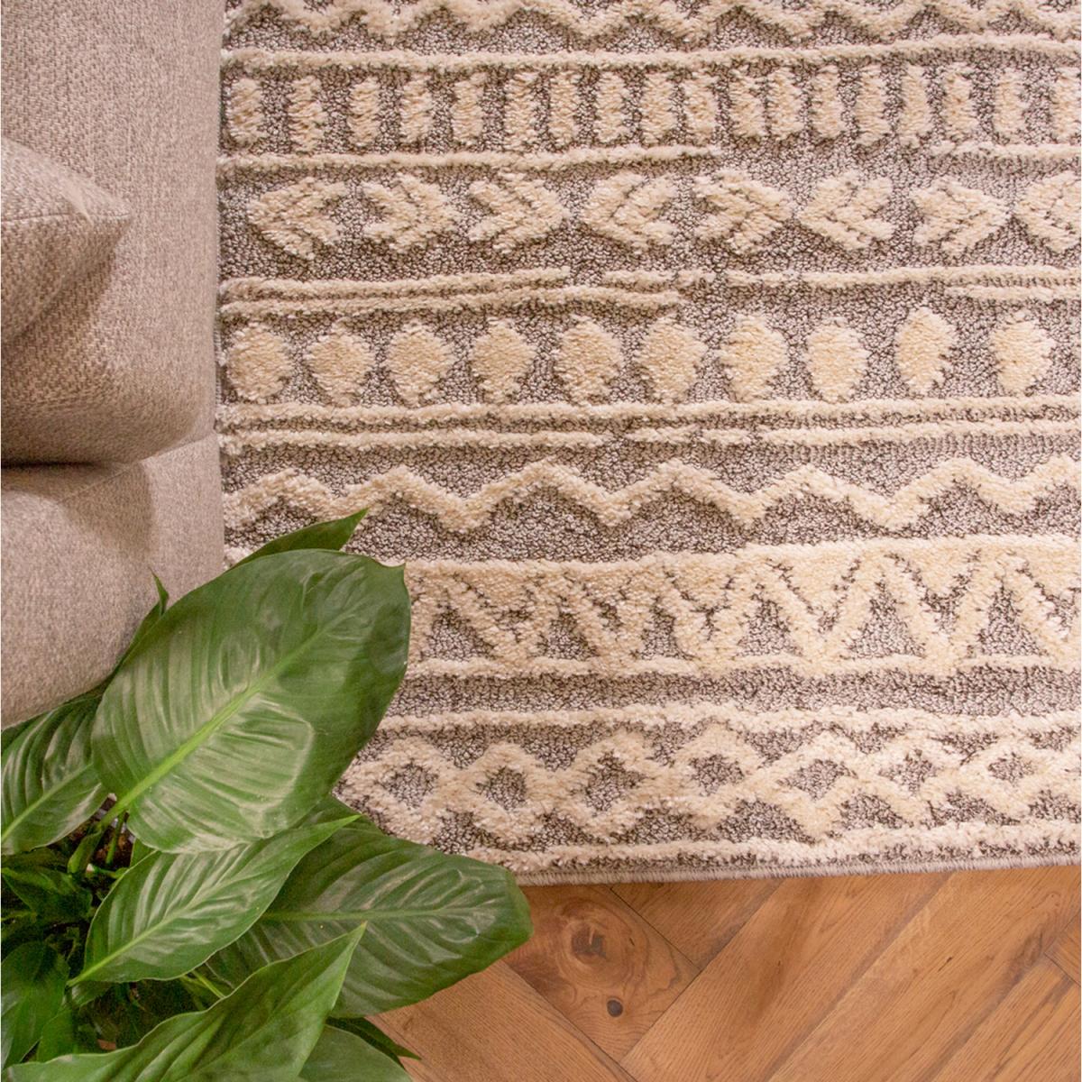 Grey White Aztec Geometric Soft Scandi Shaggy Area Rug - Grey / 230 x 160cm – image 3