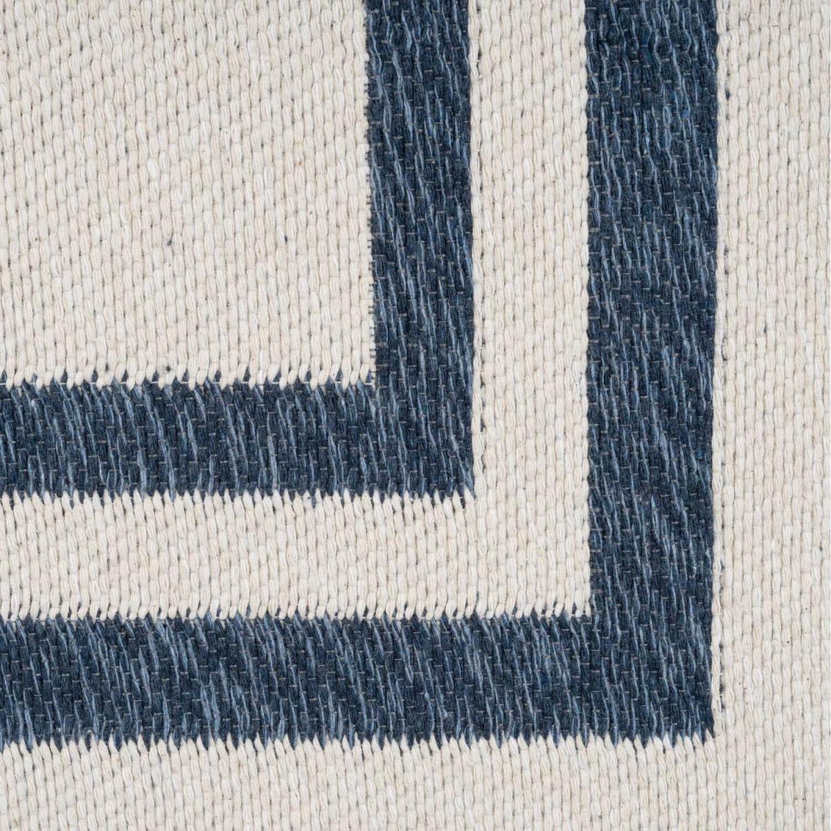 Navy Blue White Bordered Recycled Cotton Reversible Fringed Rug - Navy Blue / 240 x 60cm – image 2