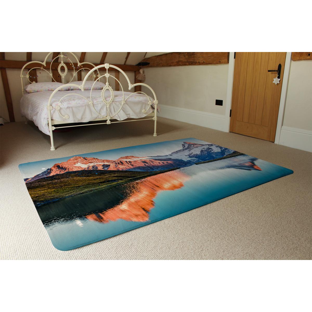 Fantastic Evening Panorama Of Bachalp Lake Designer Rug - Blue / 110cm – image 3