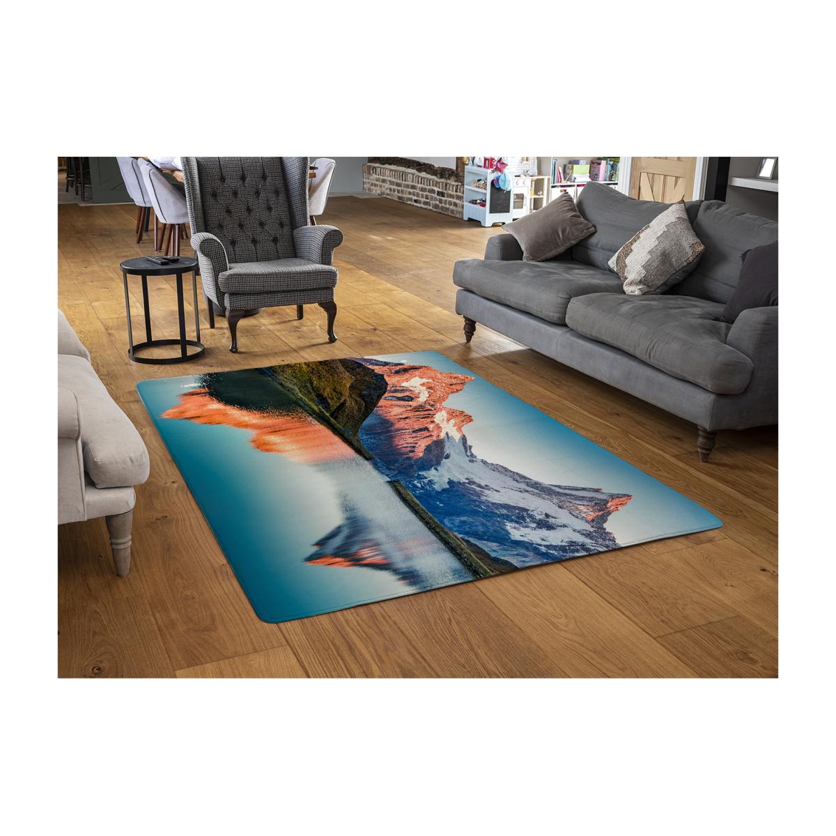 Fantastic Evening Panorama Of Bachalp Lake Designer Rug - Blue / 110cm – image 1