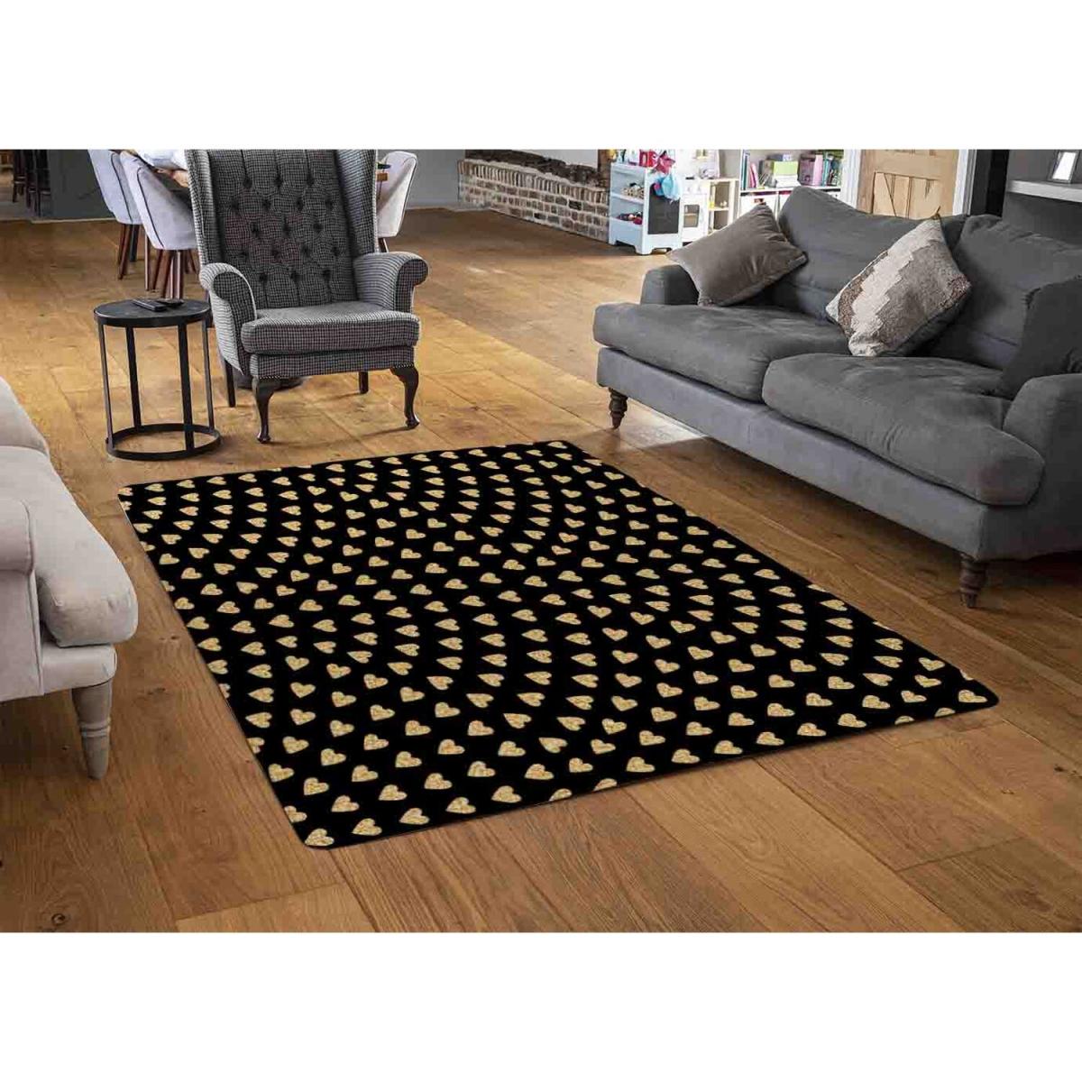 Geometric Glitter Love Hearts Rug - Gold / 230cm – image 3