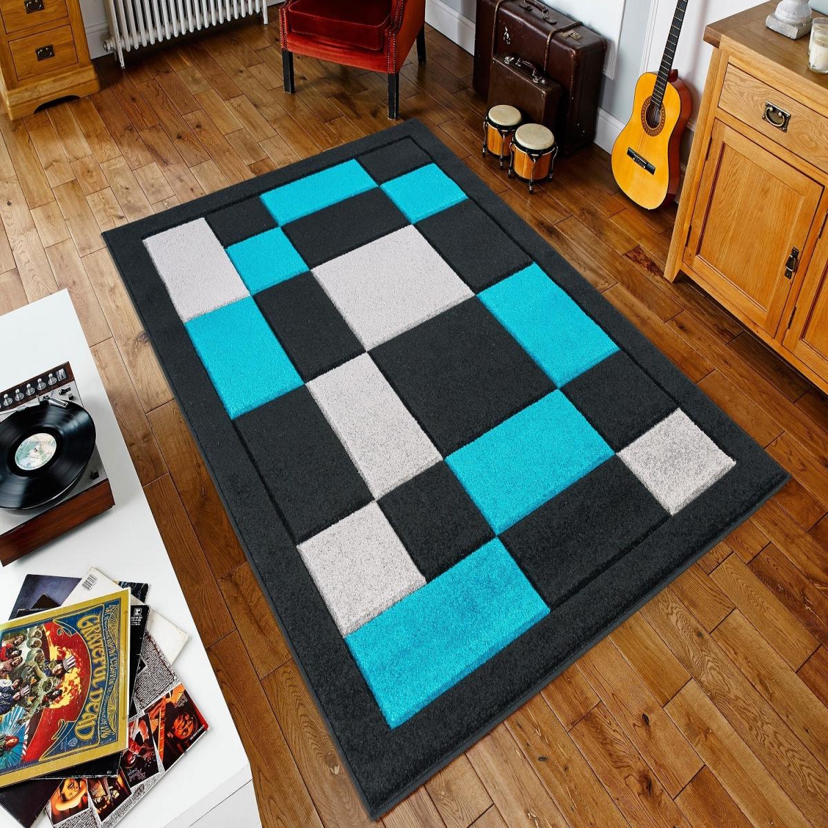 Havana Hand Carved Thick Area Rug - Black Teal / 290cm