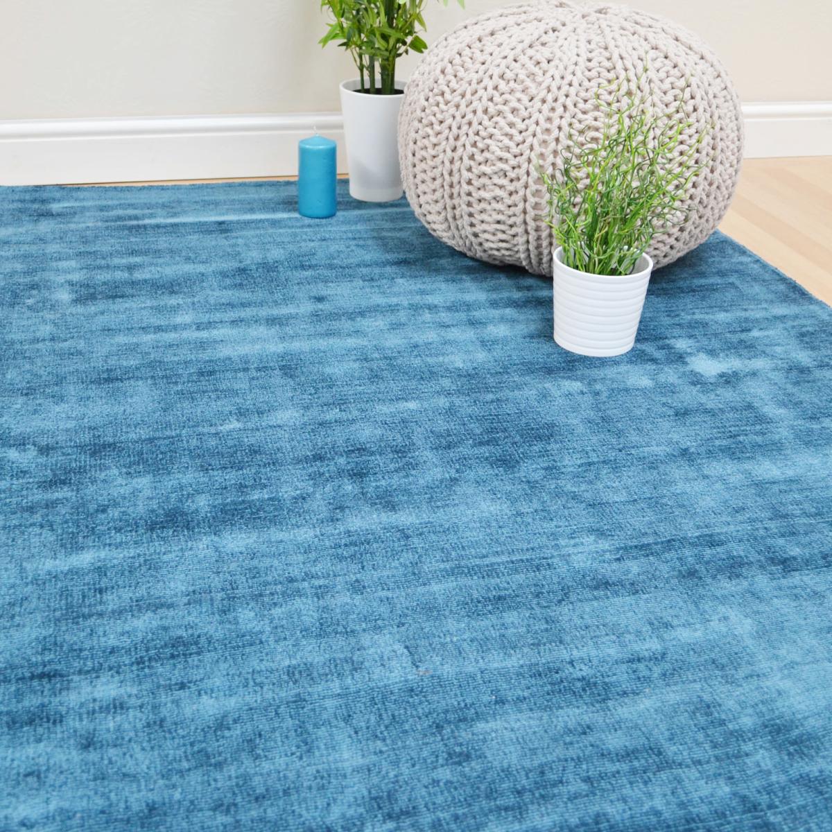 Blade Plain Rugs in Teal Blue - Silky Viscose Pile 160x230cm – image 5