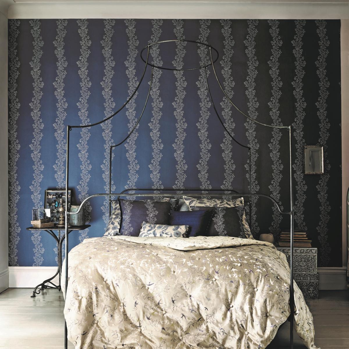 Sparkle Coral Wallpaper 213039 by Sanderson in Silver Indigo BlueRoll – image 1