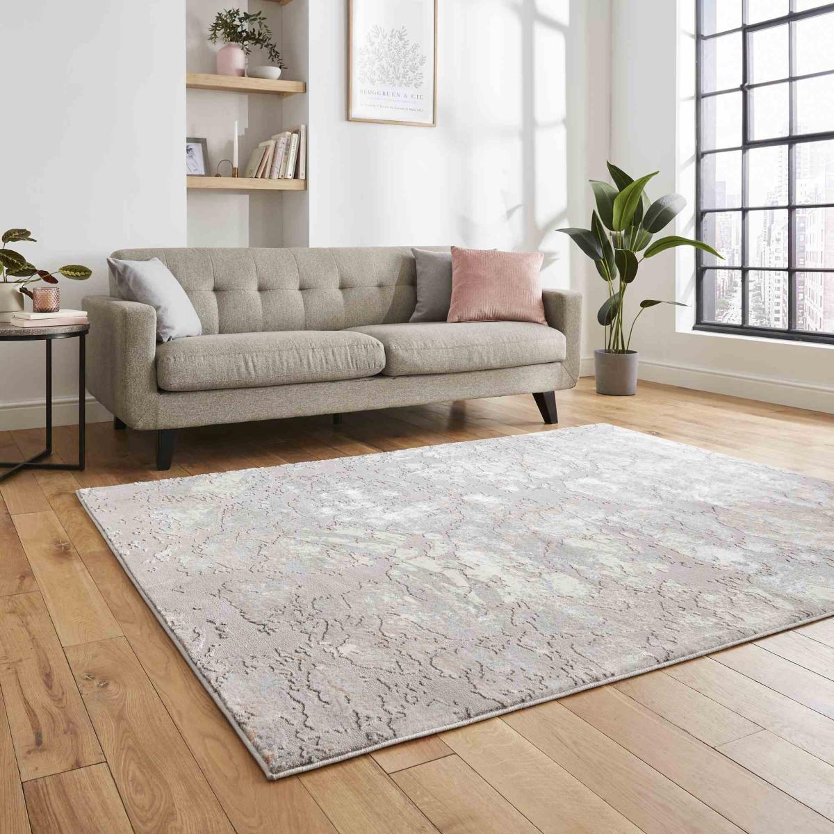 Apollo 2677 Modern Abstract Distressed Rugs in Grey Rose Pink160x220cm – image 2