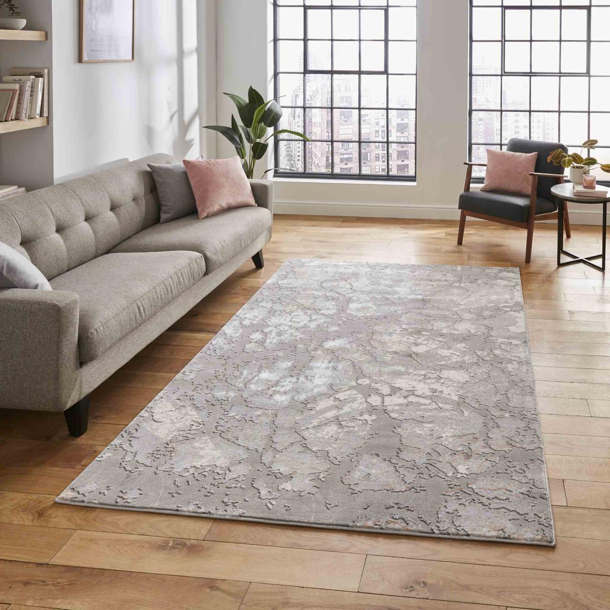 Apollo 2677 Modern Abstract Distressed Rugs in Grey Rose Pink160x220cm – image 1