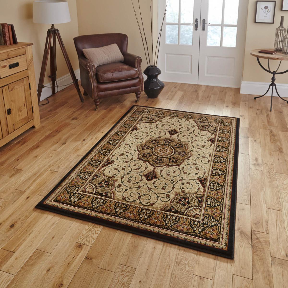 Heritage 4400 Traditional Medallion Rugs in Black Cream 200x290cm – image 1