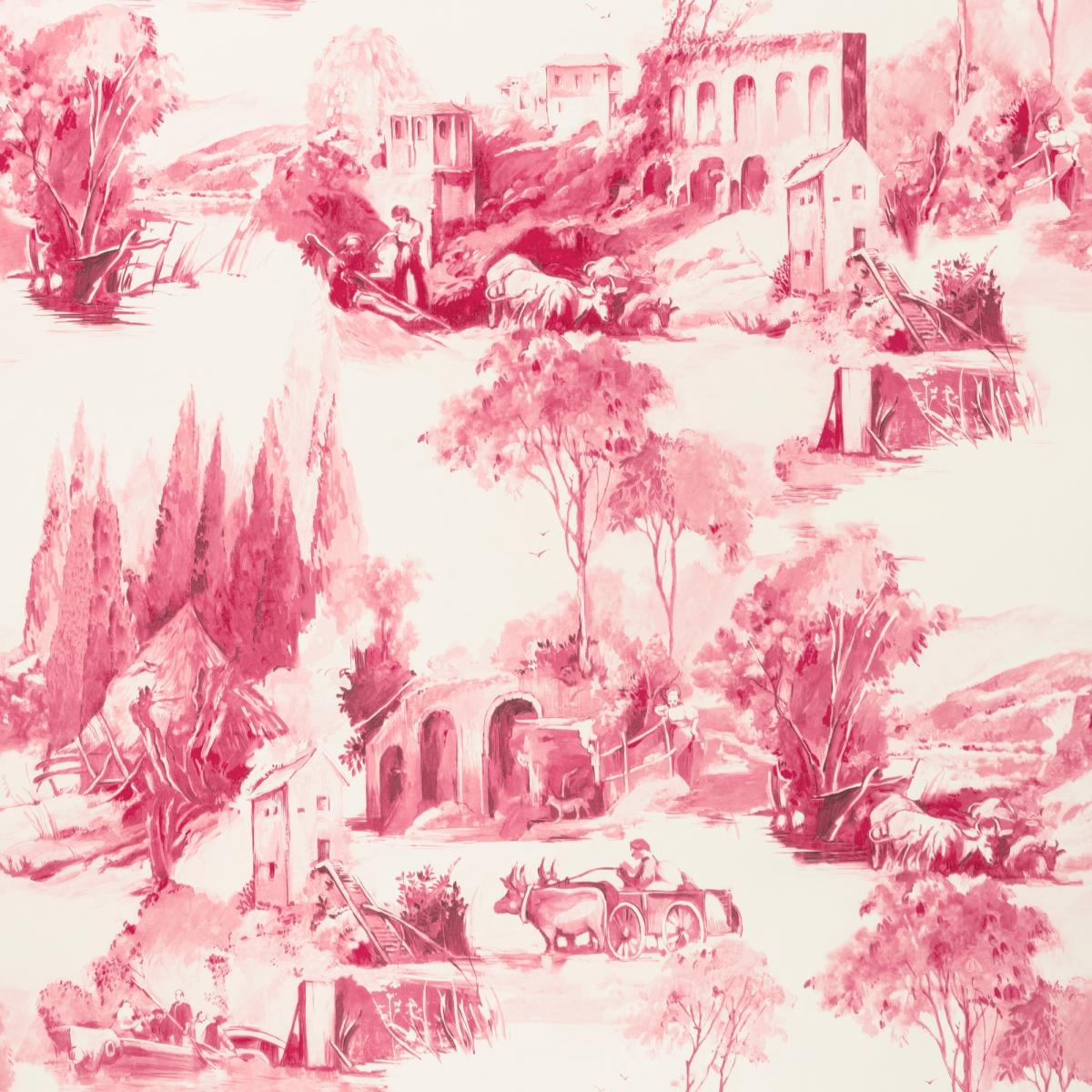 Anastacia Wallpaper W0080 07 by Clarke and Clarke in Raspberry Red Roll