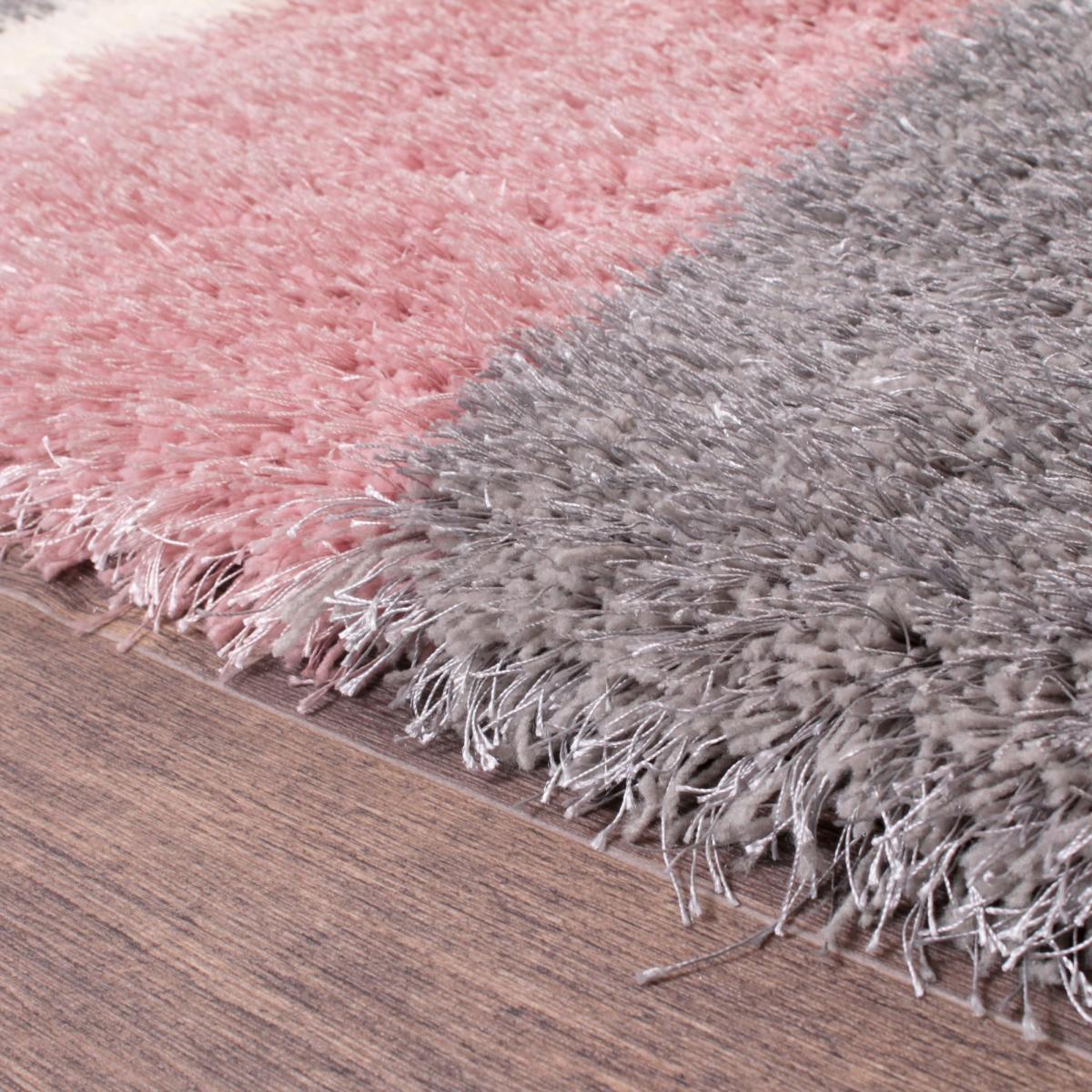 Boston Lightning Stripe Shaggy Rug in Blush Pink 80x150cm – image 3