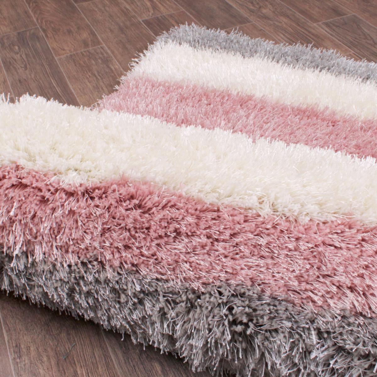 Boston Lightning Stripe Shaggy Rug in Blush Pink 80x150cm – image 4
