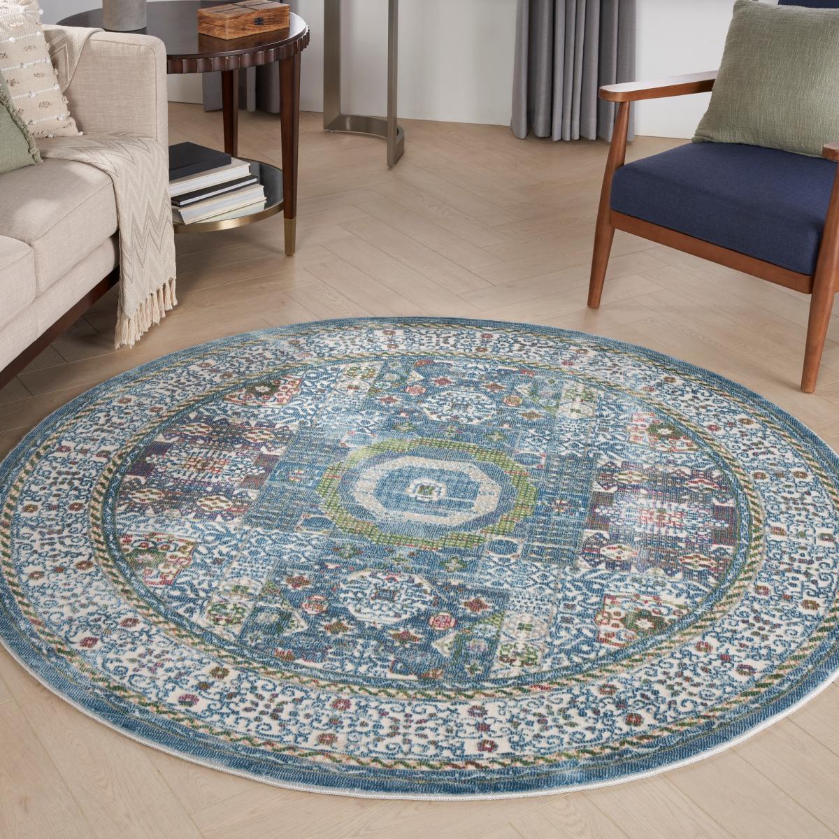 Ankara Global Circular Rugs ANR17 in Ivory Light Blue – image 2