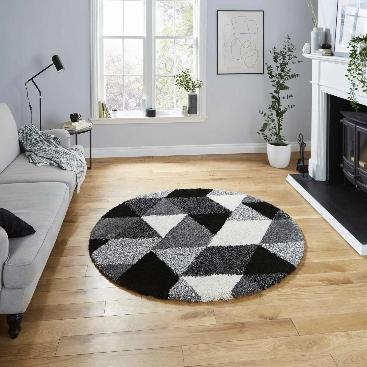 Royal Nomadic Geometric Round Circle Rugs 7611 in Black White 160x160cm – image 1