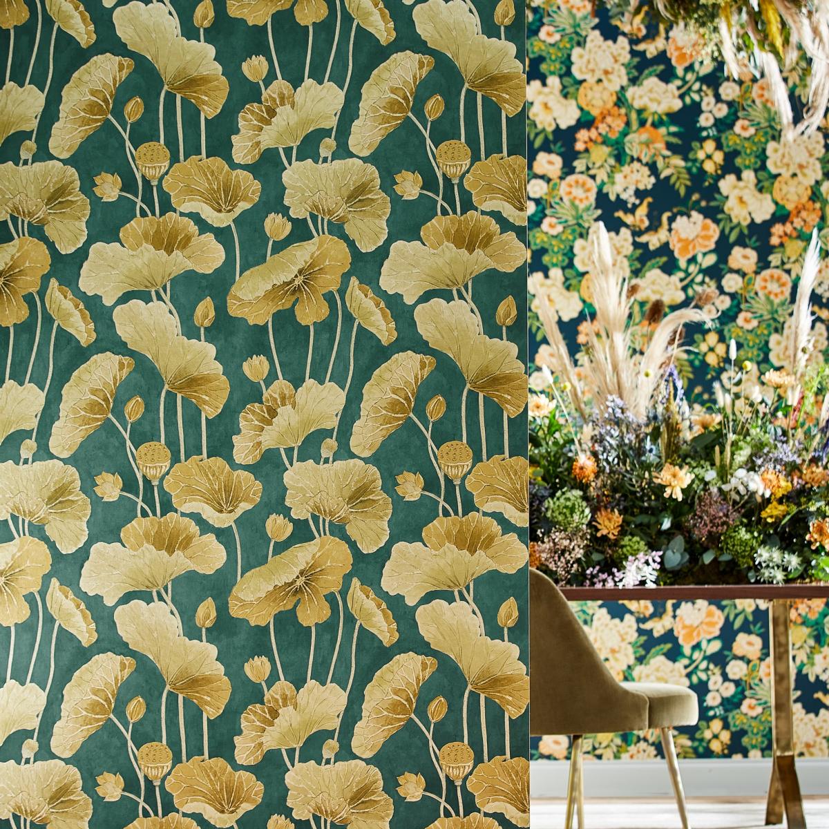 Lotus Leaf Wallpaper 217127 by Sanderson in Midnight Copper Roll – image 1