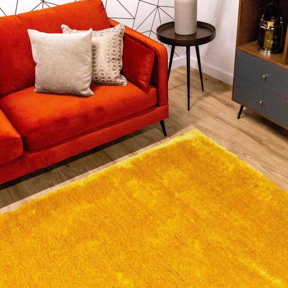 Indigo Plain Shaggy Rugs in Ochre – image 2