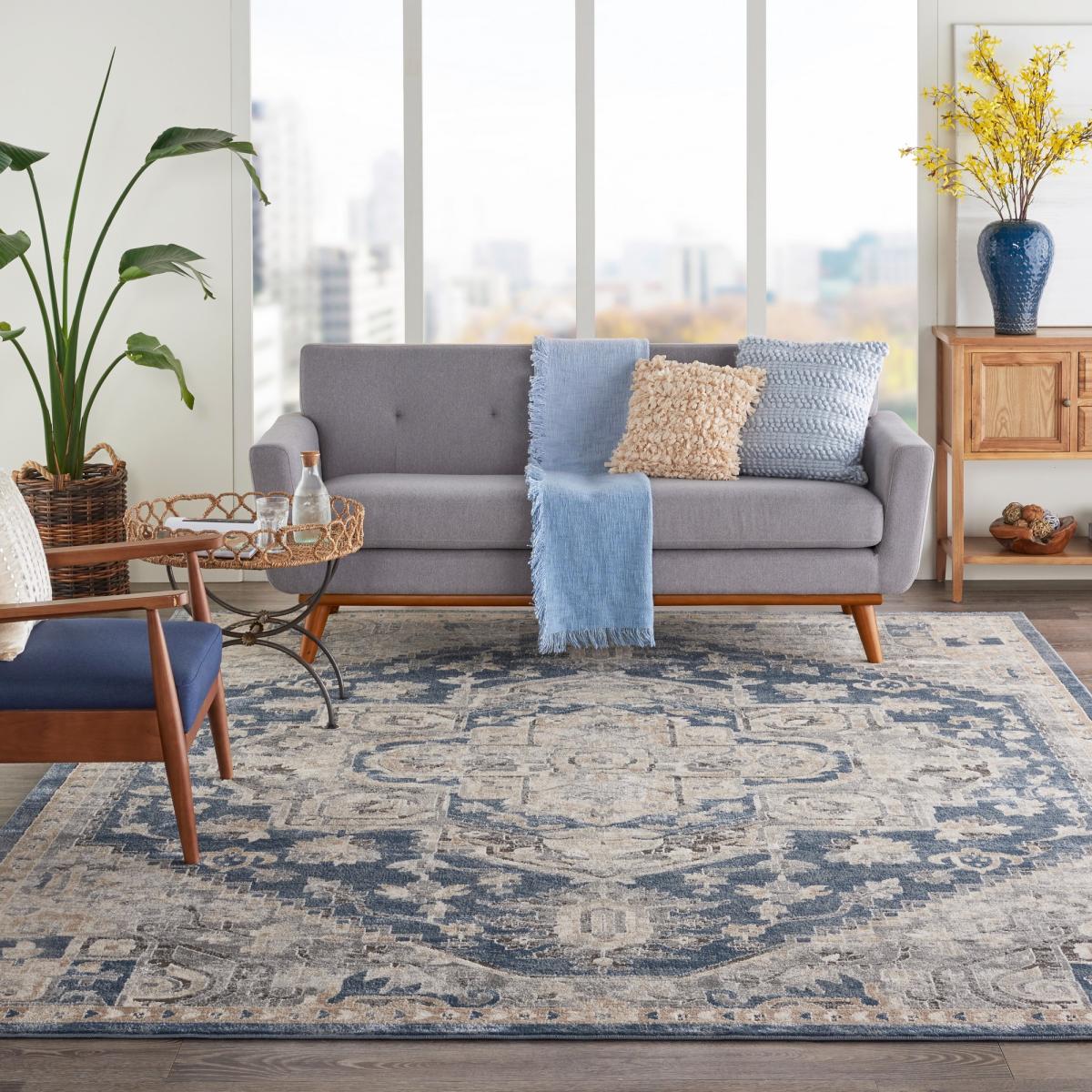 Quarry Modern Print Rugs QUA08 in Ivory Blue by Nourison – image 1