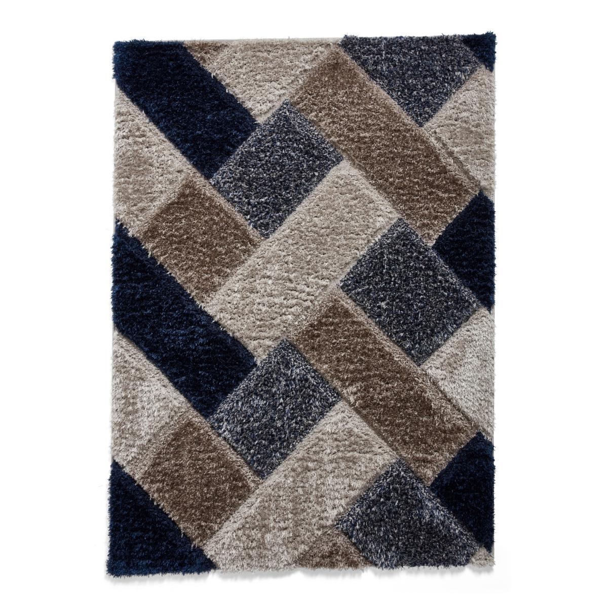Olympia 2239 Grey Navy Geometric Shaggy Rug 80x150cm – image 5