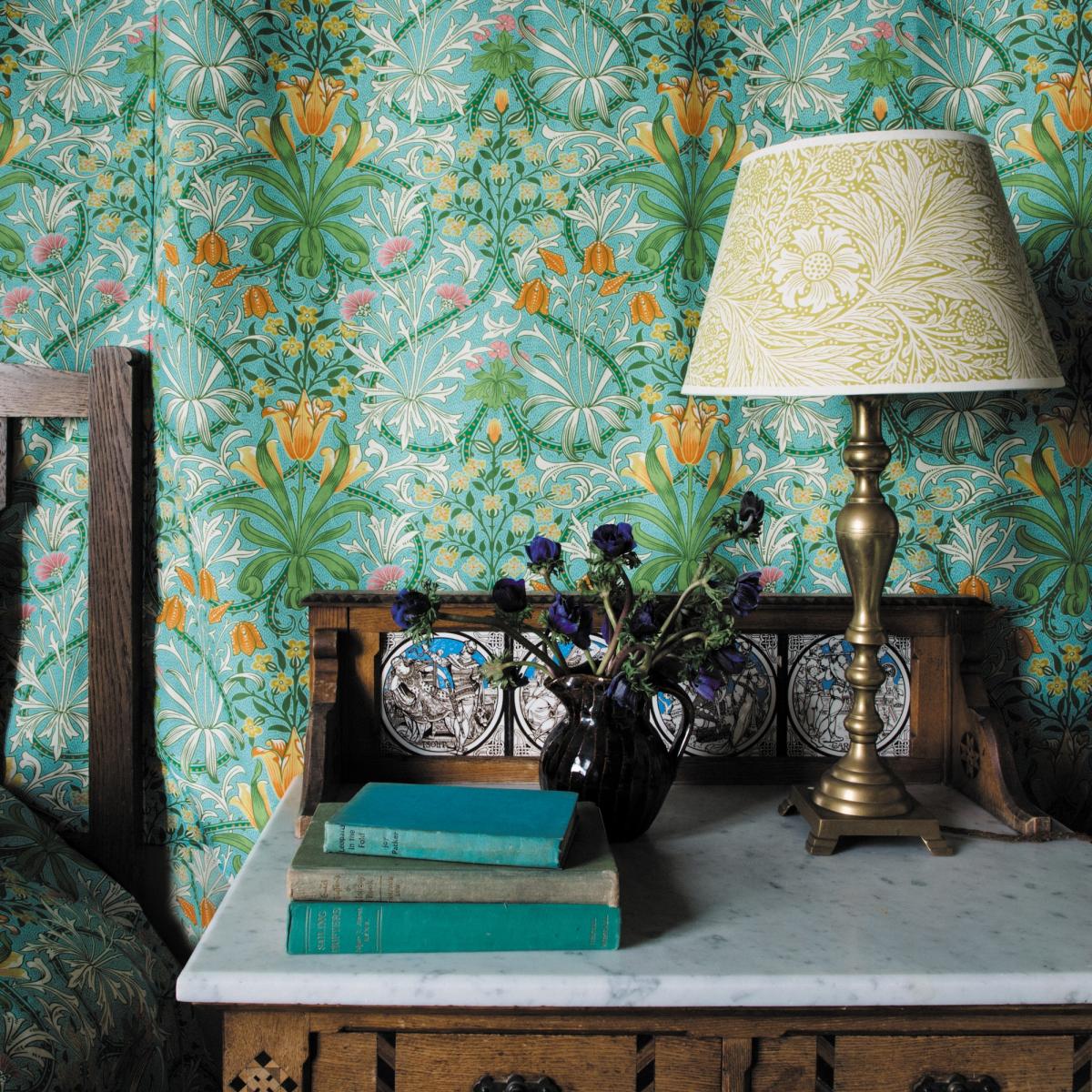 Woodland Weeds Wallpaper 217101 by Morris & Co in Orange Turquoise Roll – image 3
