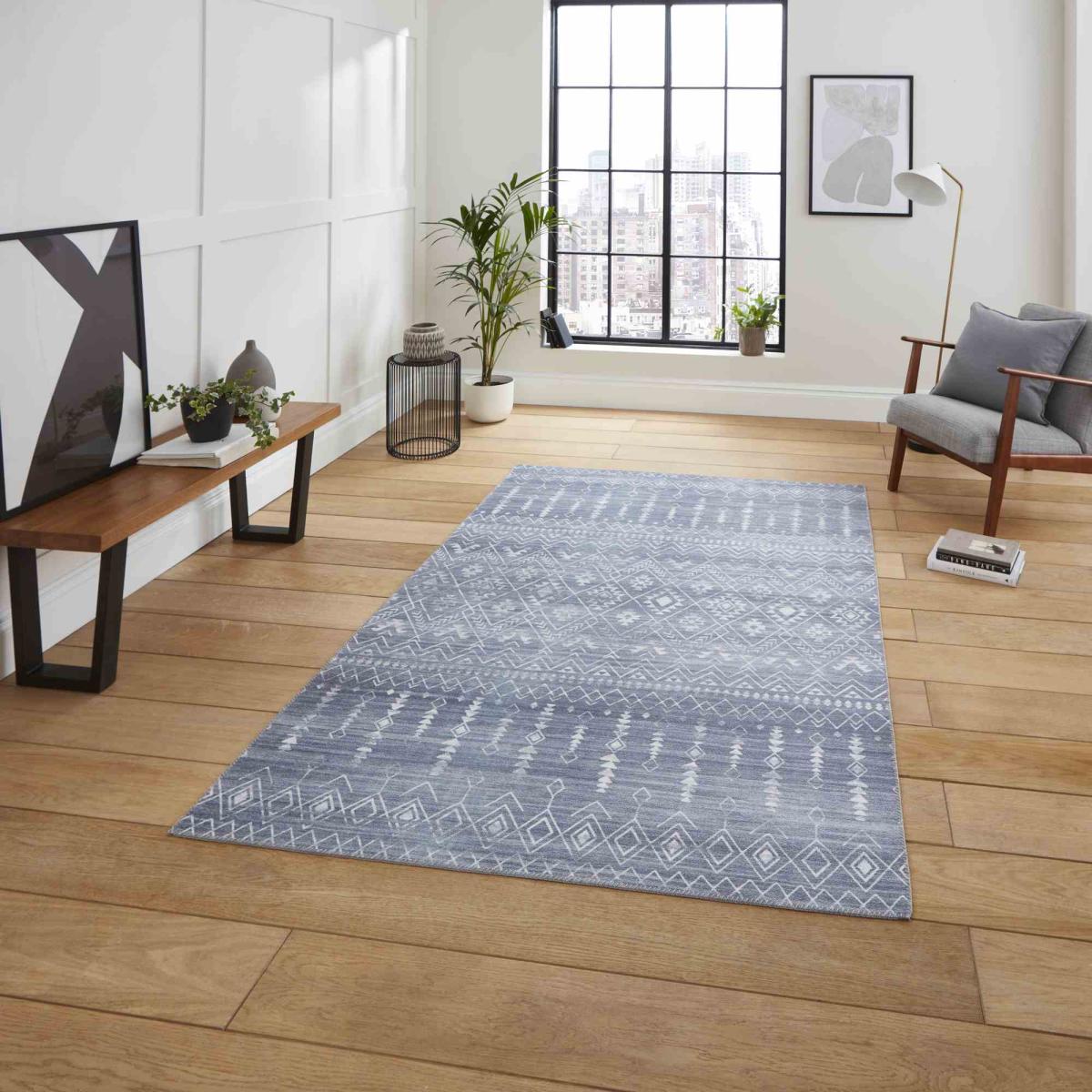 Rio K5308 Modern Distressed Aztec Rug in Grey120x170cm – image 1