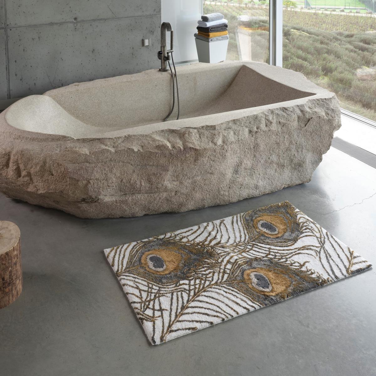 Luxury Peacock Feather Bath Mat by Designer Abyss & Habidecor 70x140cm – image 1