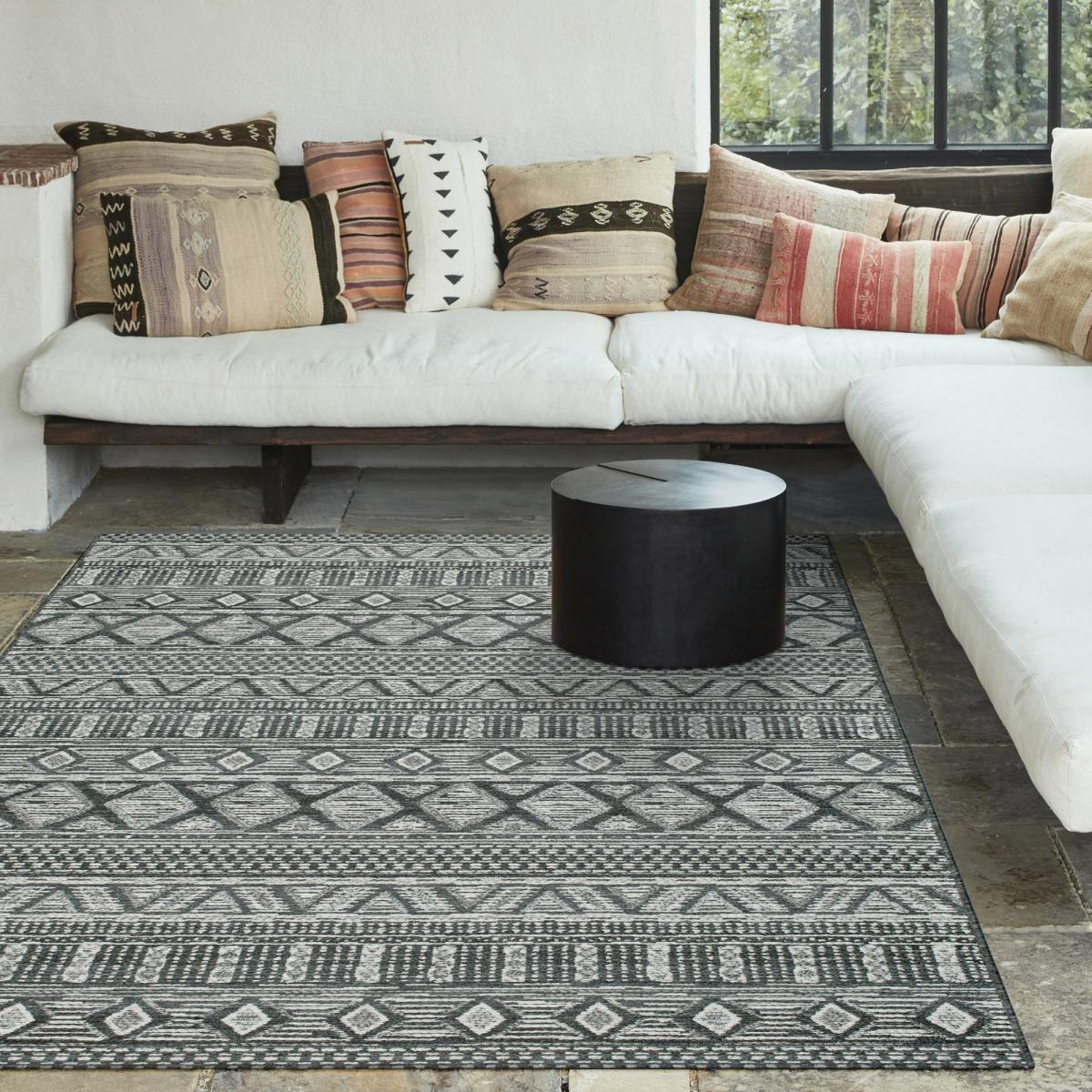 Brighton Aztec Flatweave 98008 3052 Rugs in Dark Grey 160x230cm – image 1